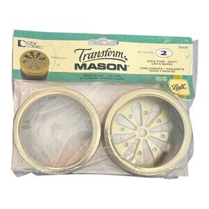 Transform Mason Ball Gold Tone Daisy Lids & Bands Pack Of 2 For Decorative Use